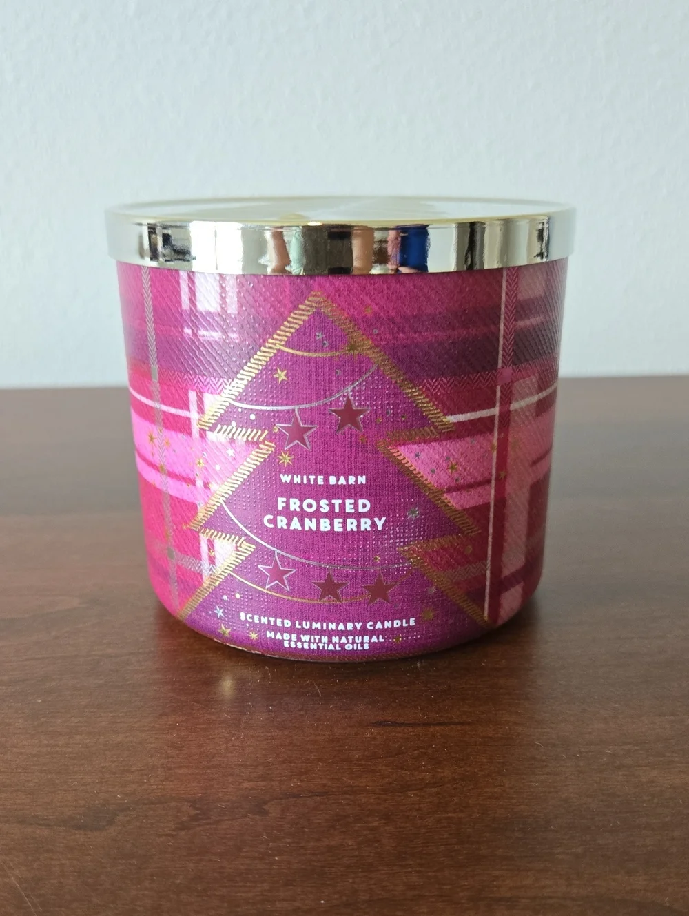 White Barn Frosted Cranberry Decorative Luminary Candle - Pink with Gold Accents